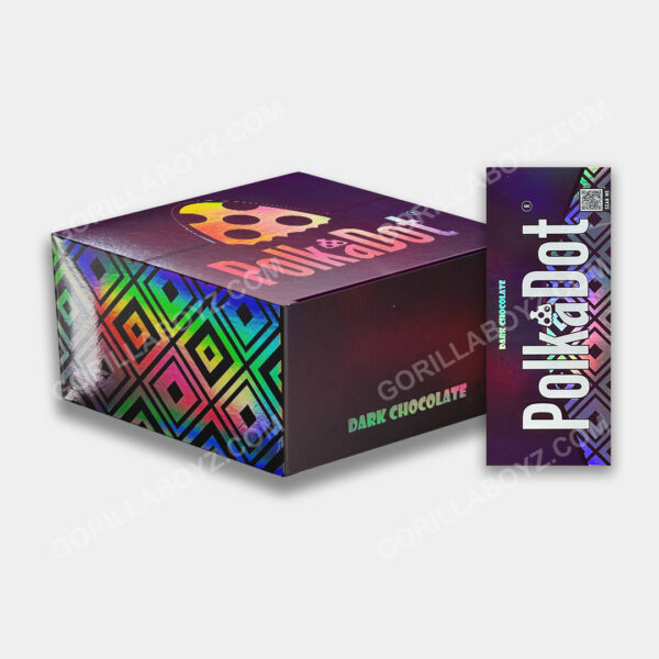 Dark Chocolate polka dot shrooms packaging