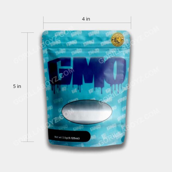 GMO mylar bags 3.5 grams dimensions