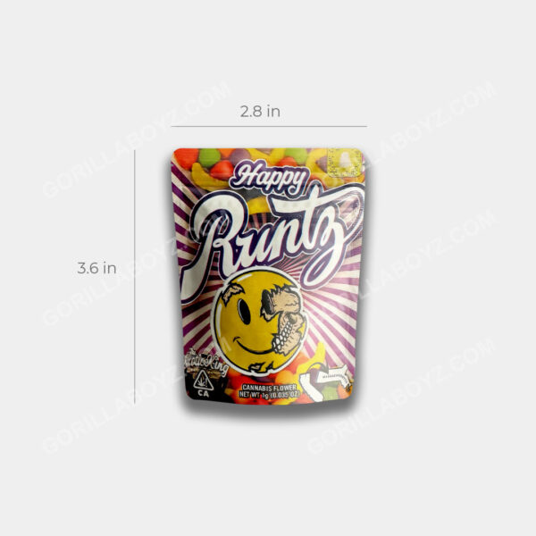 Happy Runtz mylar bags 1 gram dimensions