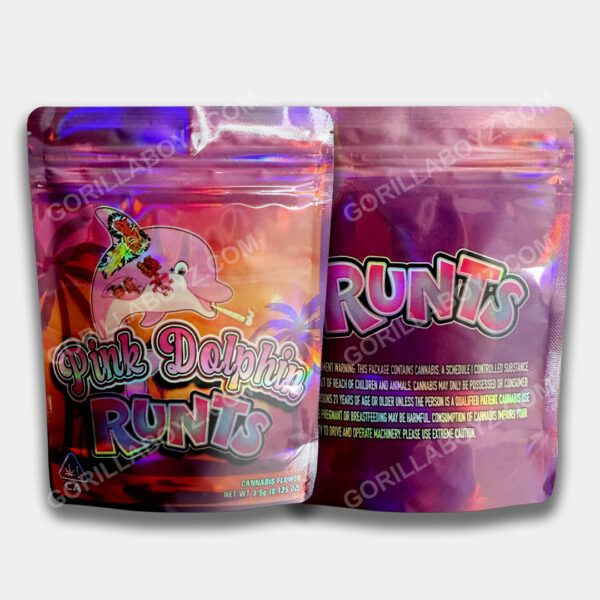 Pink Dolphin Runts mylar bags 3.5 grams
