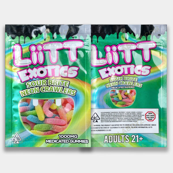 Liit Exotics Sour Brite Neon Crawlers Mylar Bag 1000 MG