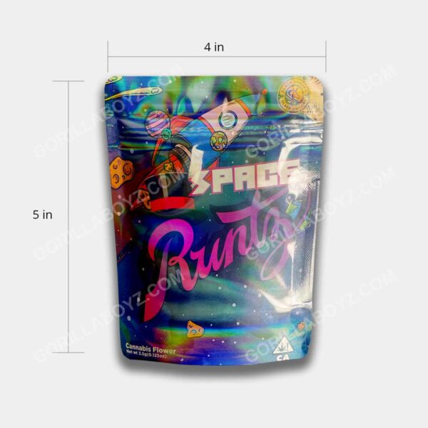 Space Runtz mylar bags 3.5 grams dimensions